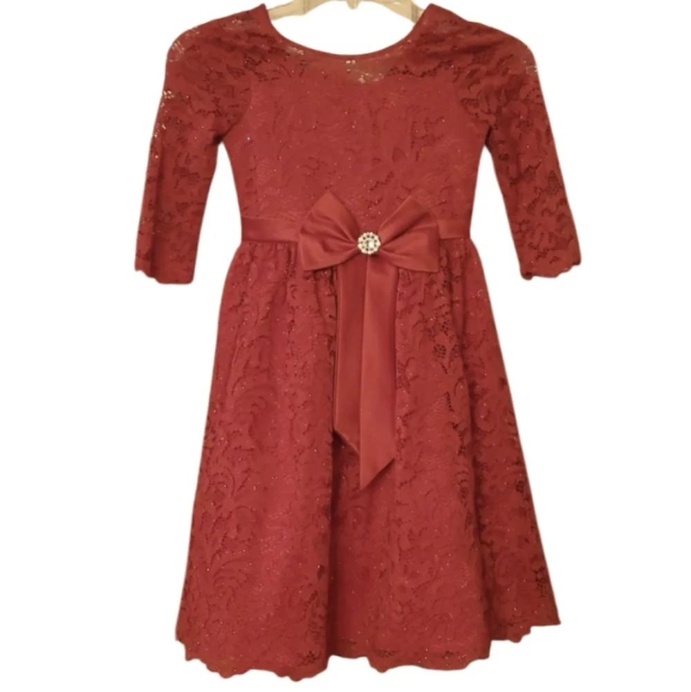 Rare Editions Girls‎ 6X Red Sparkly Lace Dress